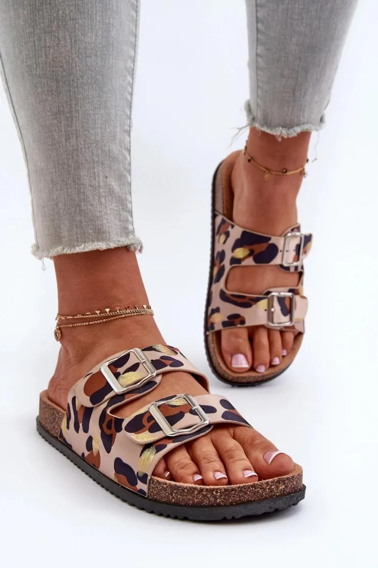 Sale Boto Klapki Damskie Z Klamrami Beżowo-Brązowe Oliena