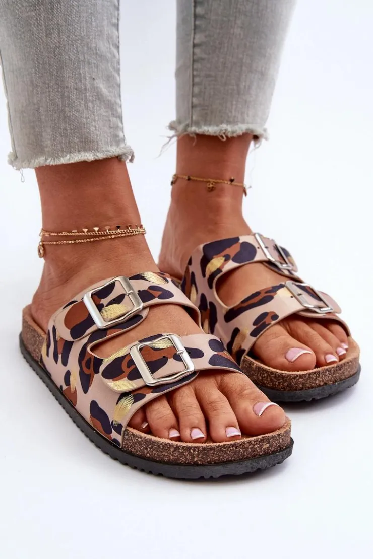 Sale Boto Klapki Damskie Z Klamrami Beżowo-Brązowe Oliena