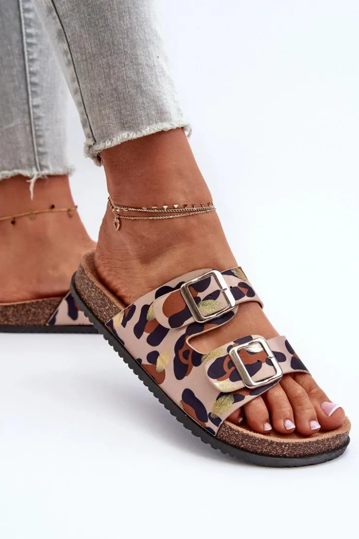 Sale Boto Klapki Damskie Z Klamrami Beżowo-Brązowe Oliena