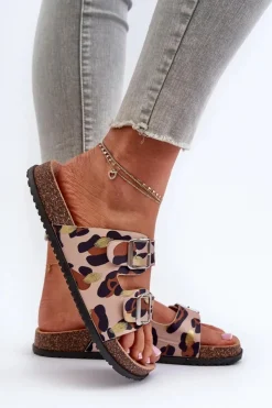 Sale Boto Klapki Damskie Z Klamrami Beżowo-Brązowe Oliena