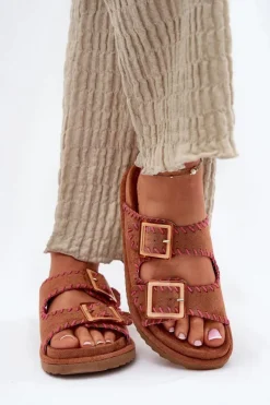 Damskie Boto Klapki Damskie Z Klamrami I Ozdobnym Obszyciem Camel Visley