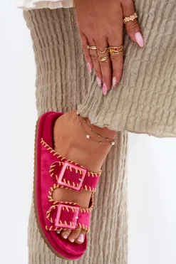 Boto Klapki Na Platformie|Klapki Damskie Klasyczne*Klapki Damskie Z Klamrami I Ozdobnym Obszyciem Fuksja Visley Różowy