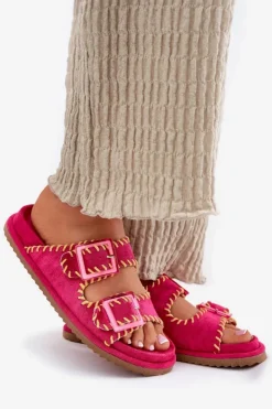 Boto Klapki Na Platformie|Klapki Damskie Klasyczne*Klapki Damskie Z Klamrami I Ozdobnym Obszyciem Fuksja Visley Różowy