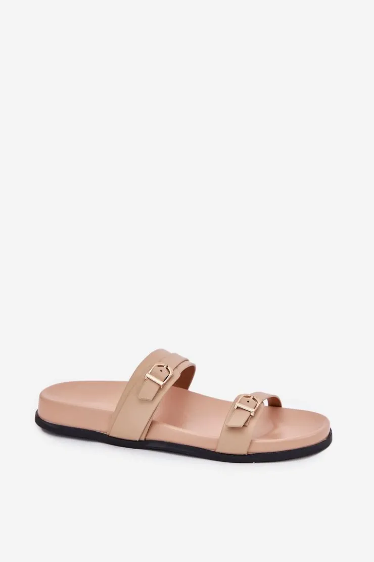 Best Boto Klapki Damskie Z Klamrami Beżowe Brinella Beżowy