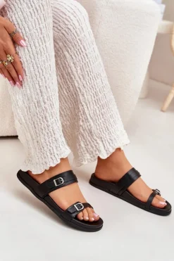 Damskie Boto Klapki Damskie Z Klamrami Czarne Brinella