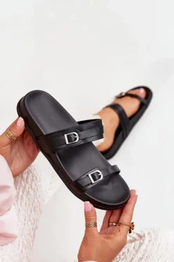 Damskie Boto Klapki Damskie Z Klamrami Czarne Brinella