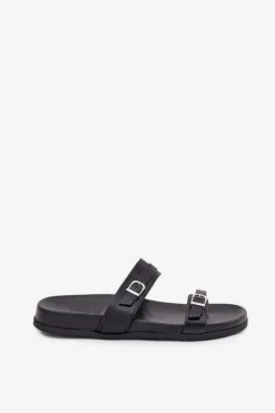 Damskie Boto Klapki Damskie Z Klamrami Czarne Brinella