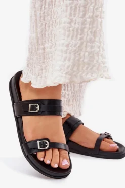 Damskie Boto Klapki Damskie Z Klamrami Czarne Brinella