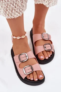 Boto Klapki Damskie Z Klamrami Na Platformie Różowe Elamas Różowy