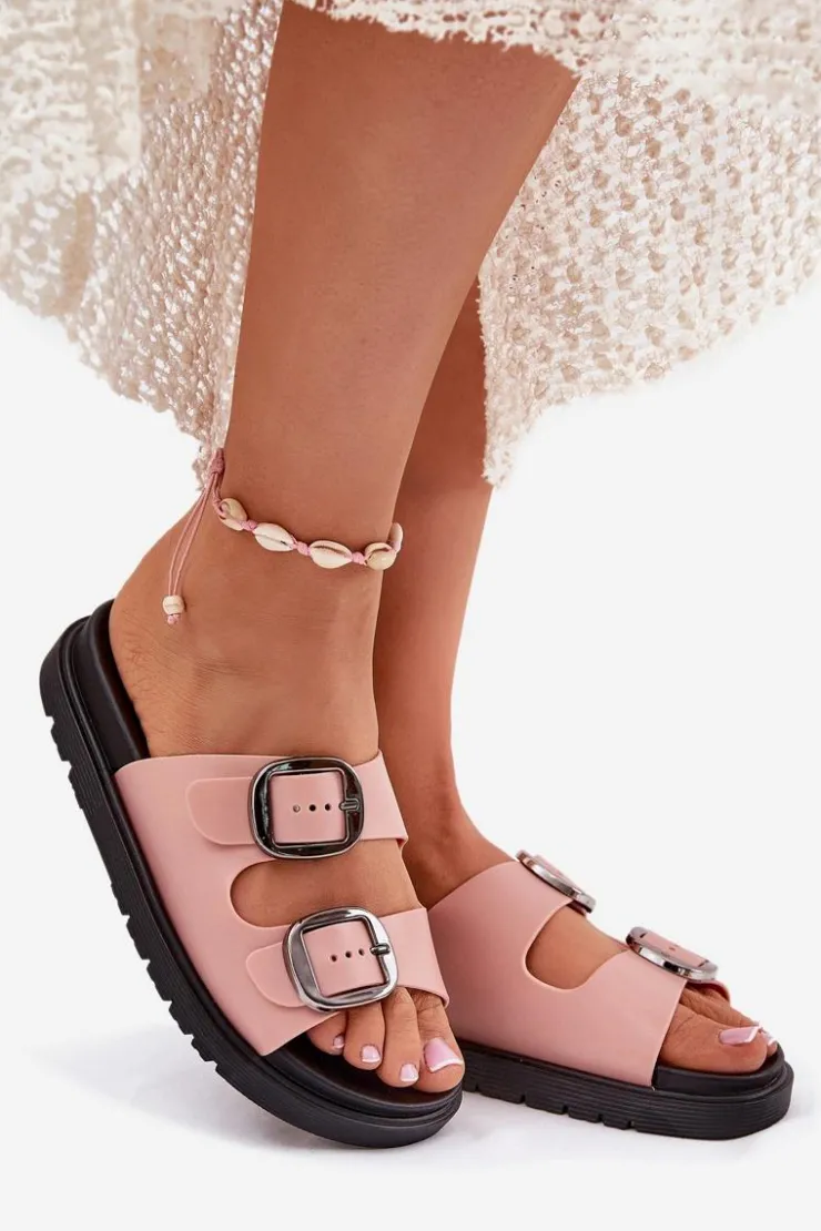 Boto Klapki Damskie Z Klamrami Na Platformie Różowe Elamas Różowy