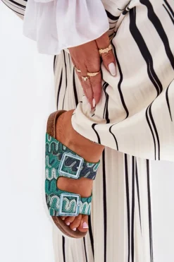 Damskie Damskie buty S.Barski Klapki Damskie Z Klamrami I Brokatem S.Barski RB51-006 Zielone