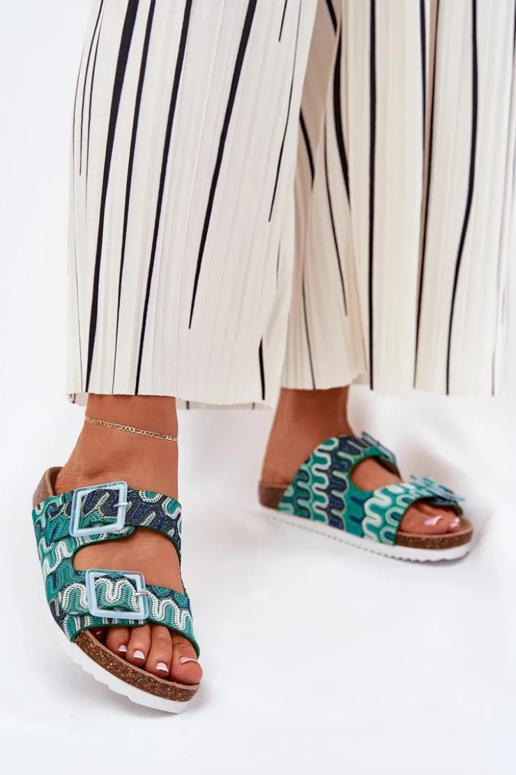 Damskie Damskie buty S.Barski Klapki Damskie Z Klamrami I Brokatem S.Barski RB51-006 Zielone