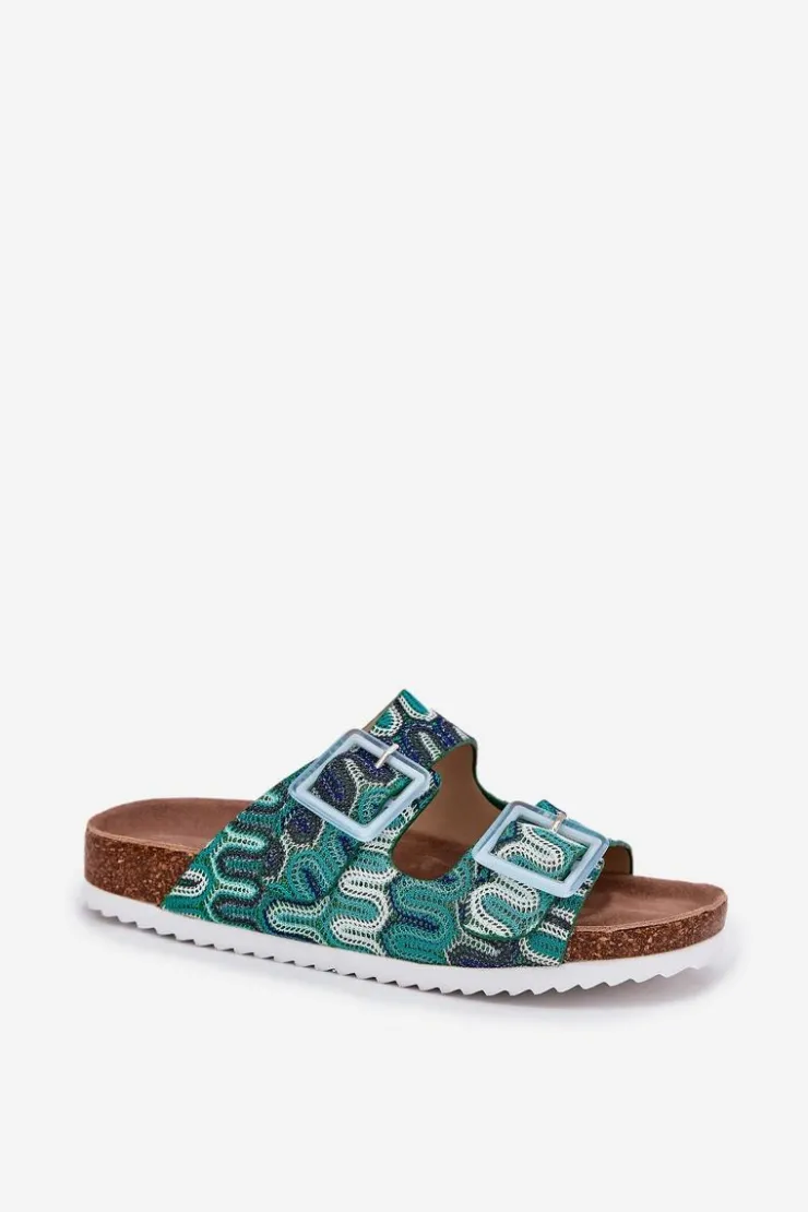 Damskie Damskie buty S.Barski Klapki Damskie Z Klamrami I Brokatem S.Barski RB51-006 Zielone