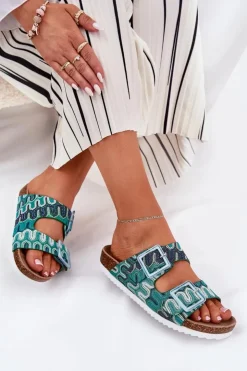 Damskie Damskie buty S.Barski Klapki Damskie Z Klamrami I Brokatem S.Barski RB51-006 Zielone