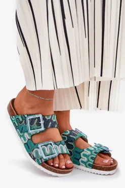 Damskie Damskie buty S.Barski Klapki Damskie Z Klamrami I Brokatem S.Barski RB51-006 Zielone