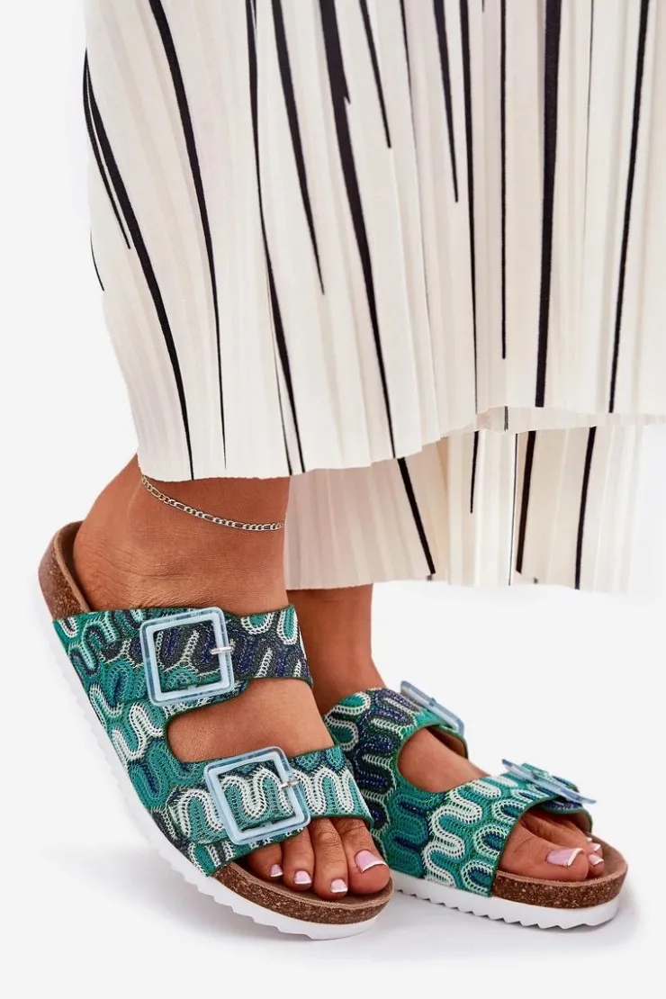 Damskie Damskie buty S.Barski Klapki Damskie Z Klamrami I Brokatem S.Barski RB51-006 Zielone