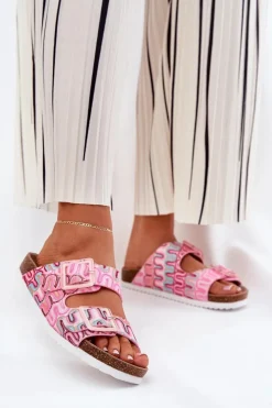 Damskie Damskie buty S.Barski Klapki Damskie Z Klamrami I Brokatem S.Barski RB51-006 Różowe