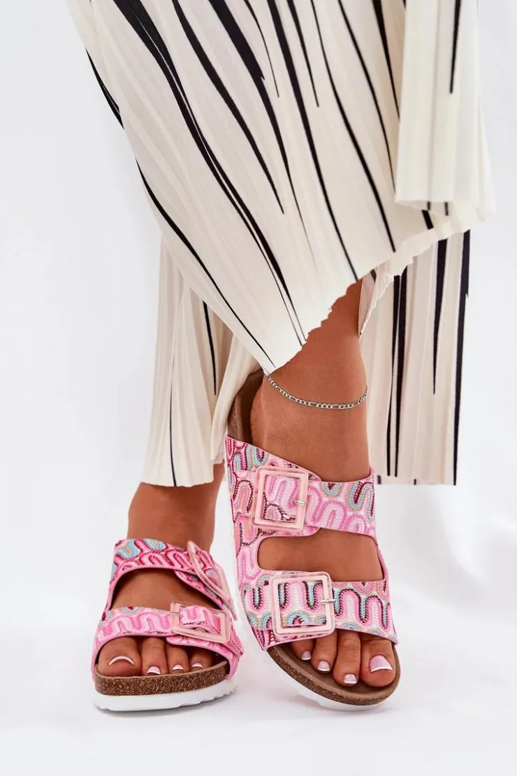 Damskie Damskie buty S.Barski Klapki Damskie Z Klamrami I Brokatem S.Barski RB51-006 Różowe