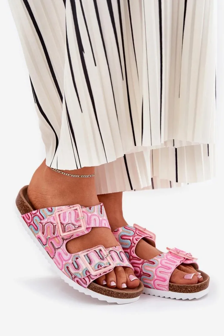 Damskie Damskie buty S.Barski Klapki Damskie Z Klamrami I Brokatem S.Barski RB51-006 Różowe