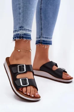 INBLU Klapki Damskie Klasyczne*Klapki Damskie Z Klamrami CP000042 Czarne Czarny