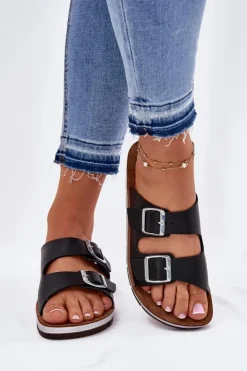 INBLU Klapki Damskie Klasyczne*Klapki Damskie Z Klamrami CP000042 Czarne Czarny