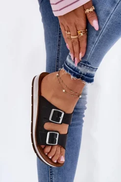 INBLU Klapki Damskie Klasyczne*Klapki Damskie Z Klamrami CP000042 Czarne Czarny