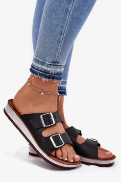 INBLU Klapki Damskie Klasyczne*Klapki Damskie Z Klamrami CP000042 Czarne Czarny