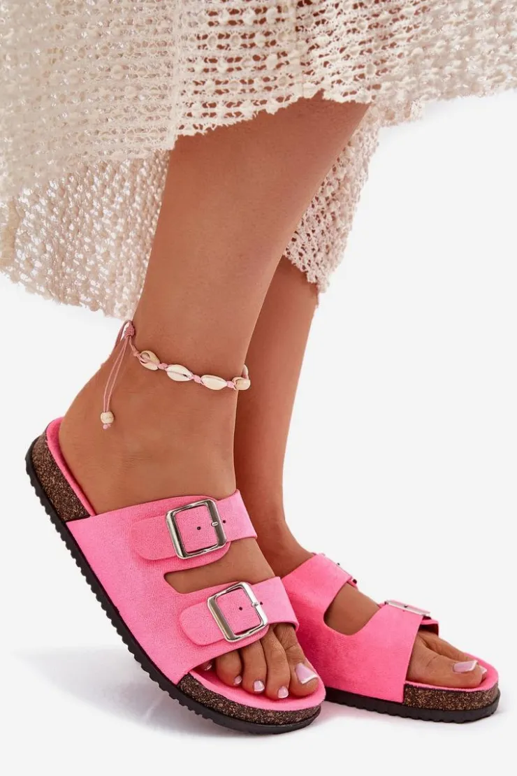 Boto Klapki Korkowe|Klapki Damskie Klasyczne*Klapki Damskie Z Klamrami Neonowy Róż Oliena Różowy