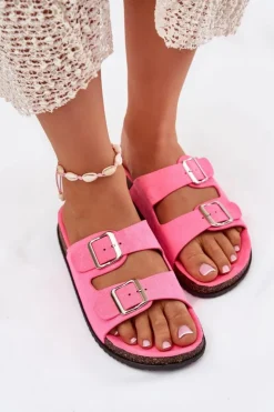 Boto Klapki Korkowe|Klapki Damskie Klasyczne*Klapki Damskie Z Klamrami Neonowy Róż Oliena Różowy