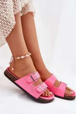 Boto Klapki Korkowe|Klapki Damskie Klasyczne*Klapki Damskie Z Klamrami Neonowy Róż Oliena Różowy