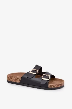 Evento Klapki Korkowe|Klapki Na Platformie*Klapki Damskie Z Klamrami Z Eko Skóry Czarne Iskira Czarny