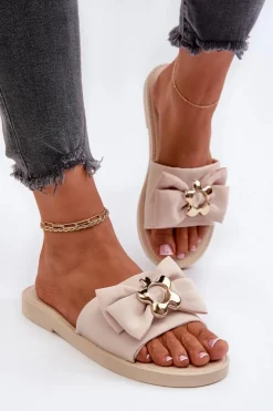 Damskie Boto Klapki Damskie Z Kokardą Beżowe Arsicada