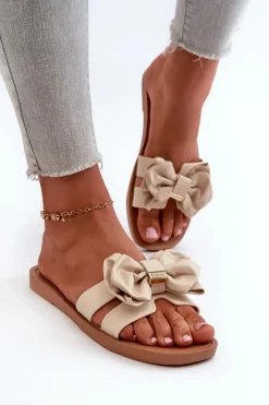 Boto Klapki Damskie Klasyczne*Klapki Damskie Z Kokardą Beżowe Rivarina