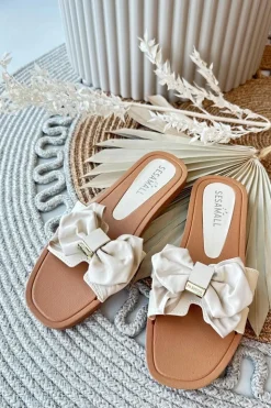 Boto Klapki Damskie Klasyczne*Klapki Damskie Z Kokardą Beżowe Rivarina