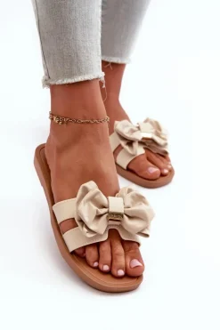 Boto Klapki Damskie Klasyczne*Klapki Damskie Z Kokardą Beżowe Rivarina