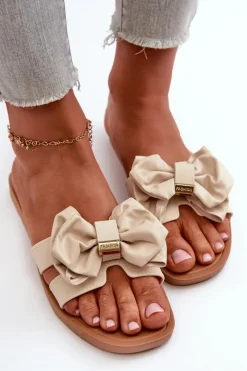 Boto Klapki Damskie Klasyczne*Klapki Damskie Z Kokardą Beżowe Rivarina