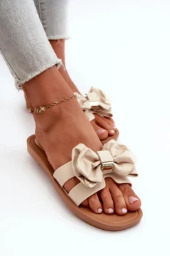 Boto Klapki Damskie Klasyczne*Klapki Damskie Z Kokardą Beżowe Rivarina