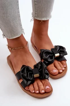 New Boto Klapki Damskie Z Kokardą Czarne Rivarina