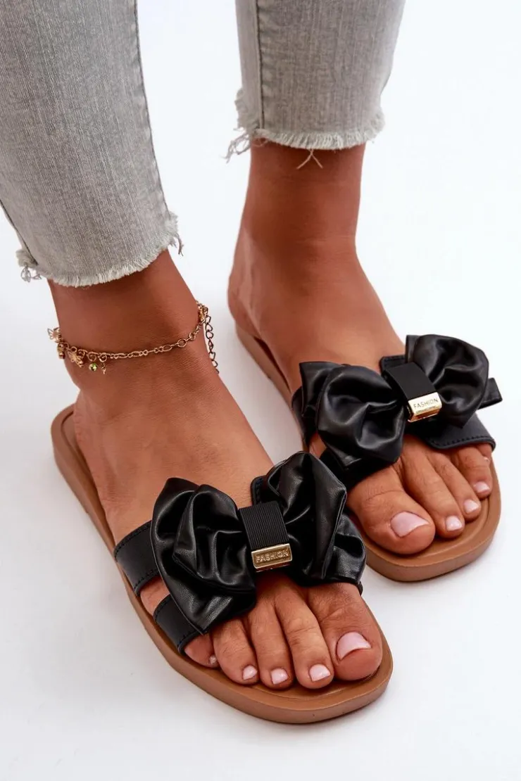 New Boto Klapki Damskie Z Kokardą Czarne Rivarina
