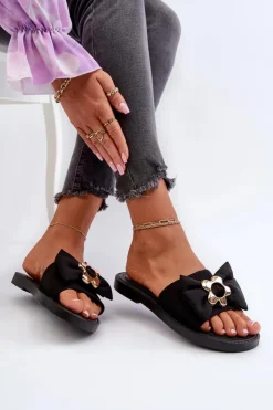 Online Boto Klapki Damskie Z Kokardą Czarne Arsicada