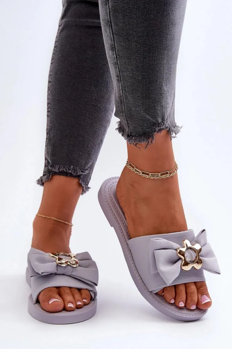 Hot Boto Klapki Damskie Z Kokardą Lawendowe Arsicada Fioletowy