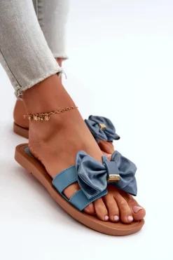 Hot Boto Klapki Damskie Z Kokardą Niebieskie Rivarina