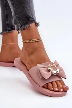 Boto Klapki Damskie Klasyczne*Klapki Damskie Z Kokardą Różowe Arsicada