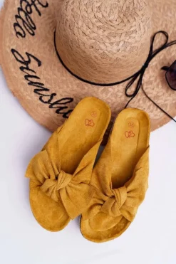 Damskie Boto Klapki Damskie Z Kokardami Gruba Podeszwa Żółte Milady