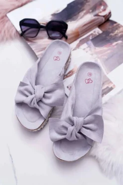 Boto Klapki Damskie Klasyczne*Klapki Damskie Z Kokardami Gruba Podeszwa Szare Milady