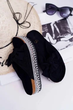 Boto Klapki Damskie Klasyczne*Klapki Damskie Z Kokardami Gruba Podeszwa Czarne Milady