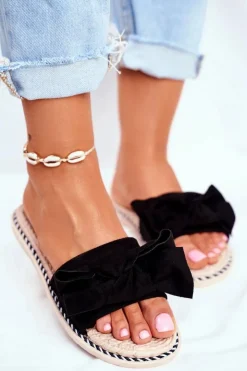 Hot Boto Klapki Damskie Z Kokardką Czarne Happiness