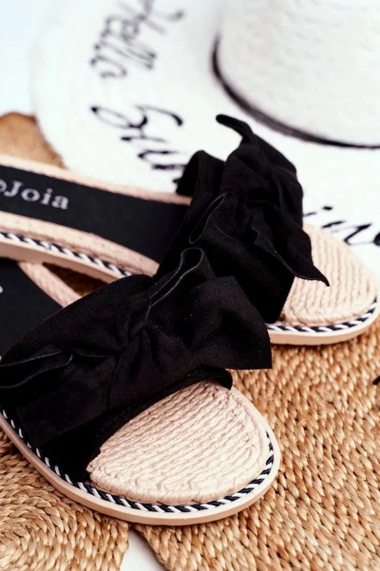 Hot Boto Klapki Damskie Z Kokardką Czarne Happiness