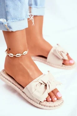 Damskie Boto Klapki Damskie Z Kokardką Beżowe Happiness