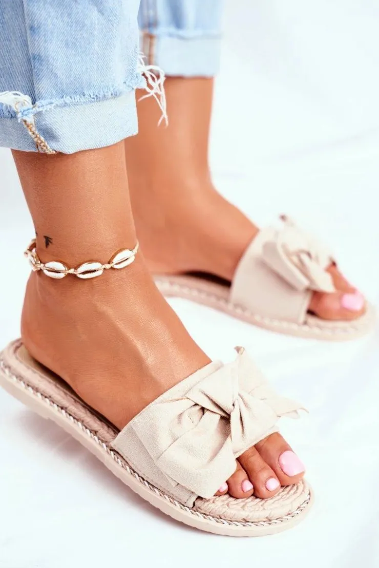 Damskie Boto Klapki Damskie Z Kokardką Beżowe Happiness